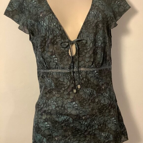 Calvin Klein Jeans Green and Purple Floral Babydoll Blouse size Medium - Picture 1 of 10